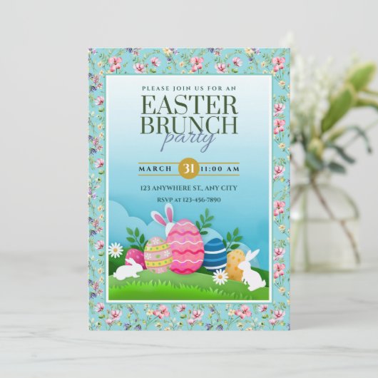 Easter Egg Hunt, Kids Easter Celebration Party 招待状 (スタンド正面)