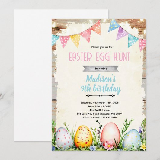 Easter egg Hunt party Invitation 招待状 (正面/裏面)