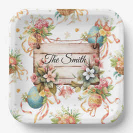 Easter Egg Hunt Party with Family Name ペーパープレート