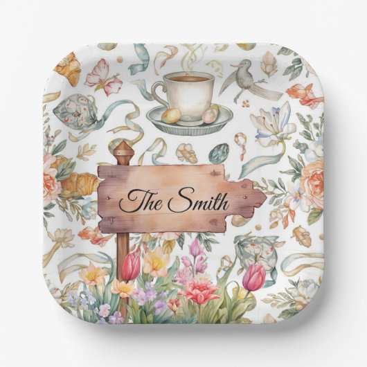 Easter Egg Hunt Party with Family Name ペーパープレート (正面)