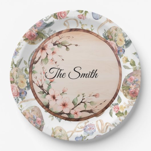 Easter Egg Hunt Party with Family Name ペーパープレート (正面)