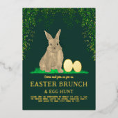 Easter Egg Hunt Spring Brunch Cute Bunny Eggs Gold 箔招待状 (正面)