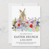Easter Egg Hunt Spring Brunch Cute Bunny Floral 招待状 (正面)