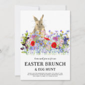 Easter Egg Hunt Spring Brunch Cute Bunny Floral 招待状 (正面)