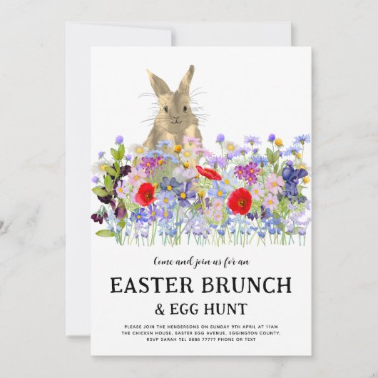 Easter Egg Hunt Spring Brunch Cute Bunny Floral 招待状 (正面)