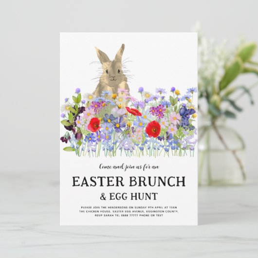 Easter Egg Hunt Spring Brunch Cute Bunny Floral 招待状 (スタンド正面)