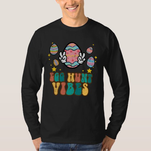 Easter Egg Hunt Vibes Peace Sign Retro Groovy Men  Tシャツ (正面)