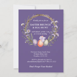 Easter Egg Hunt Watercolor Lavender Cute Bunny 招待状