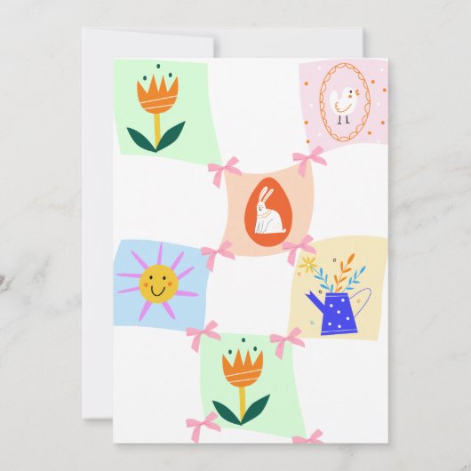 Easter Egg Hunt Wavy Checkerboard Bunny Brunch Bow 招待状 (裏面)