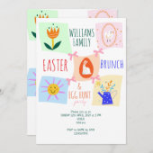 Easter Egg Hunt Wavy Checkerboard Bunny Brunch Bow 招待状 (正面/裏面)