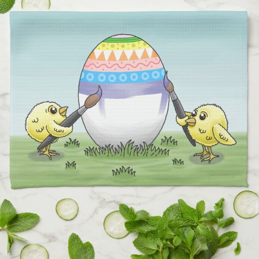 Easter egg is painted by the chickens キッチンタオル (折り畳み)