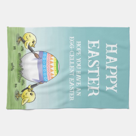 Easter egg is painted by the chickens キッチンタオル (横)