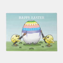 Easter egg painted by the two chickens ドアマット