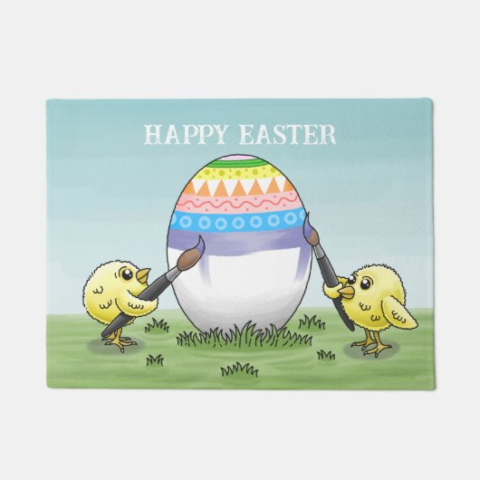 Easter egg painted by the two chickens ドアマット (正面)