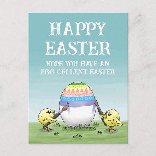 Easter egg painting chickens シーズンポストカード (正面)