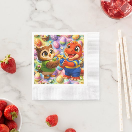 Easter egg pattern kids party napkins 縁ありカクテルナプキン (インサイチュ)