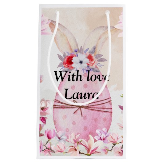 Easter egg with flowers pink スモールペーパーバッグ (正面)