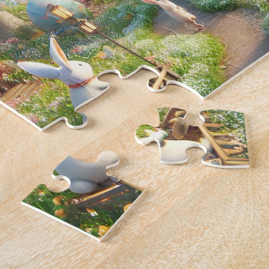 Easter Egg Wonderland Whimsical Bunny Scene ジグソーパズル (側面)