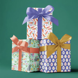 Easter Eggs Bunnies & Carrots Easter Patterns ラッピングペーパーシート