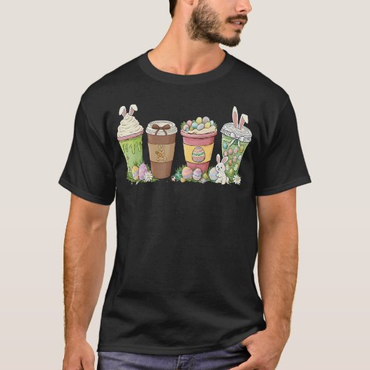 Easter Eggs Coffee Bunny Cups Latte Iced Cream Tシャツ (正面)