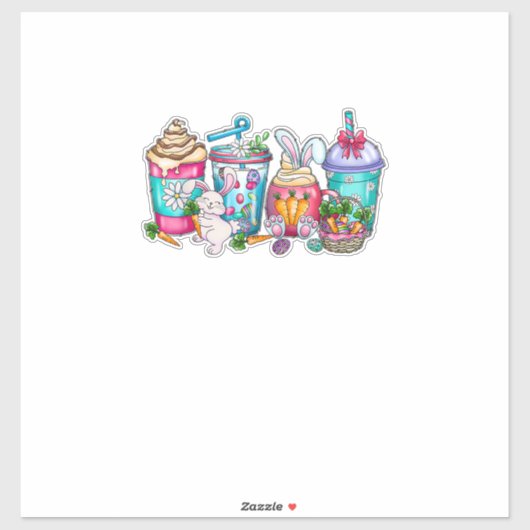 Easter Eggs Coffee Bunny Cups Latte Iced Cream Wom シール (シート)