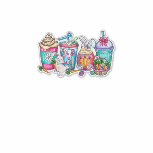 Easter Eggs Coffee Bunny Cups Latte Iced Cream Wom シール (正面)