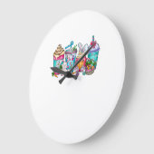 Easter Eggs Coffee Bunny Cups Latte Iced Cream Wom ラージ壁時計 (傾斜)