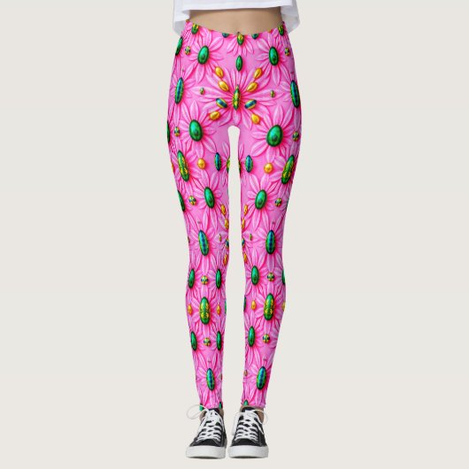 EASTER EGGS ~ Floral Pink 3D ~  Leggings レギンス (正面)