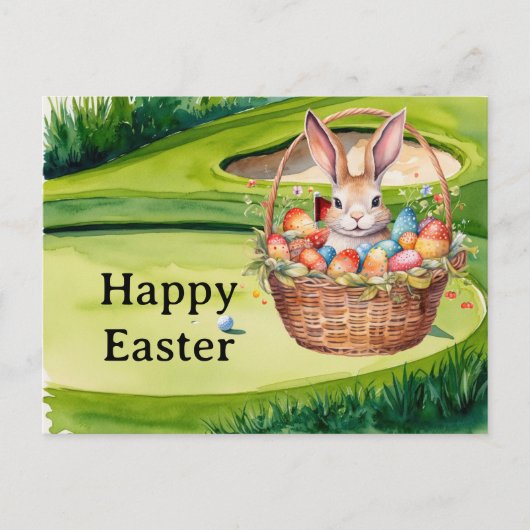 Easter eggs for golfer on green grass  シーズンポストカード (正面)