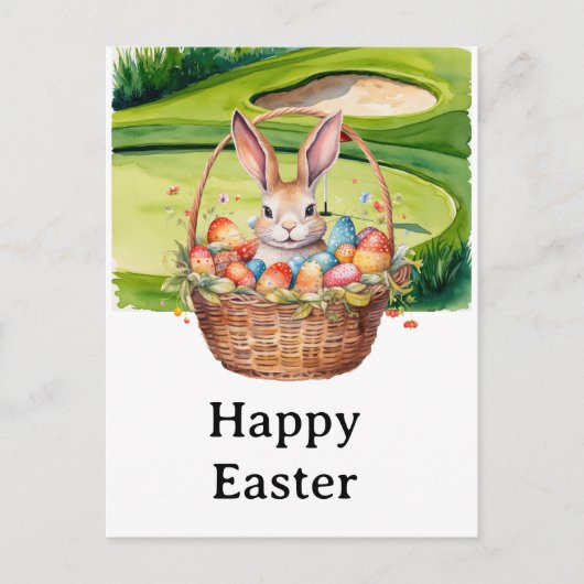 Easter eggs for golfer on green grass  シーズンポストカード (正面)