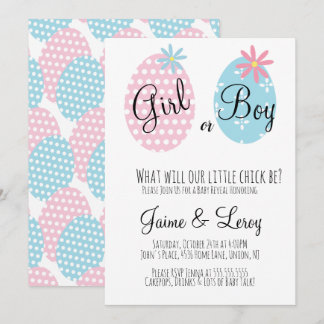 Easter Eggs Gender Reveal Girl or Boy 招待状