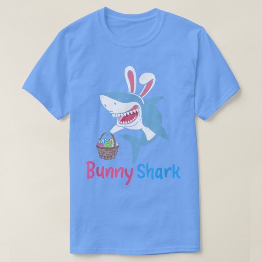 Easter Eggs Hunting Bunny Shark With Easter Basket Tシャツ (デザイン正面)