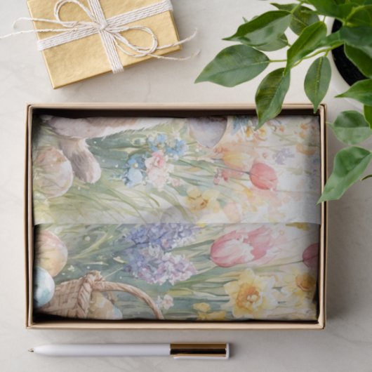 Easter Eggs Tulips and Cute Cat  薄葉紙 (ギフト)