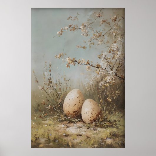Easter Eggs Wildflowers Print, Antique Spring ポスター (正面)