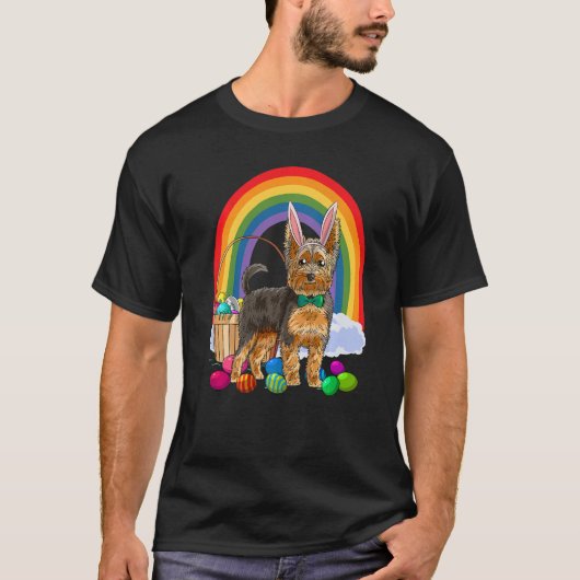 Easter Eggs Yorkshire Terrier Bunny Yorkie Dog Pre Tシャツ (正面)
