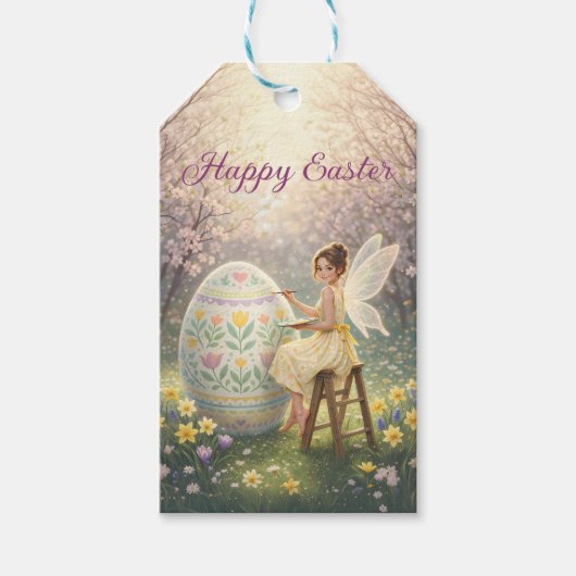 Easter Fairy Painting Egg Spring ギフトタグ (正面)