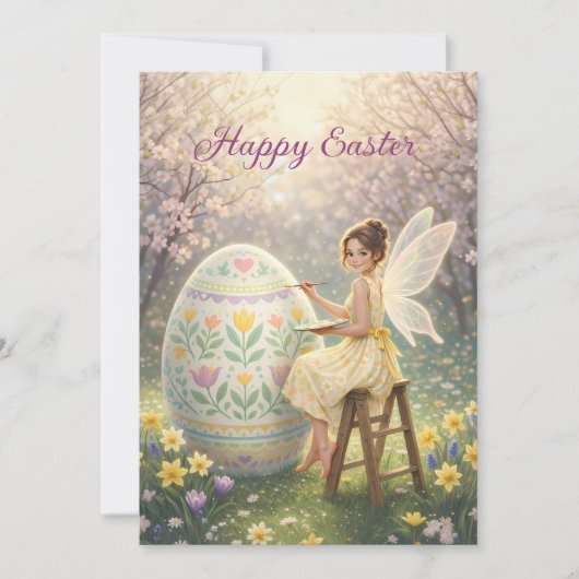 Easter Fairy Painting Egg Spring シーズンカード (正面)