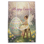 Easter Fairy Painting Egg Spring ミディアムペーパーバッグ (裏面)
