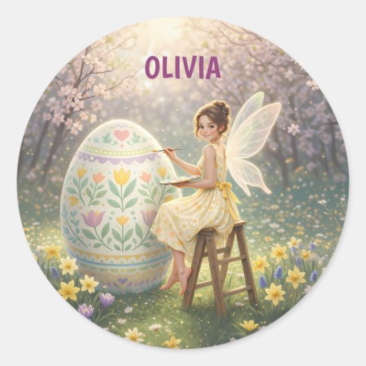 Easter Fairy Painting Egg Spring ラウンドシール (正面)