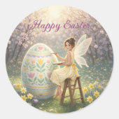 Easter Fairy Painting Egg Spring ラウンドシール (正面)