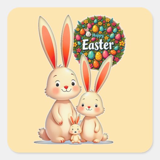 Easter Family – Cute Bunny Celebration Autocolante スクエアシール (正面)