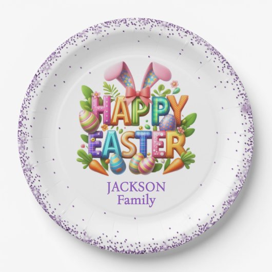 Easter Family Gathering Colorful ペーパープレート (正面)