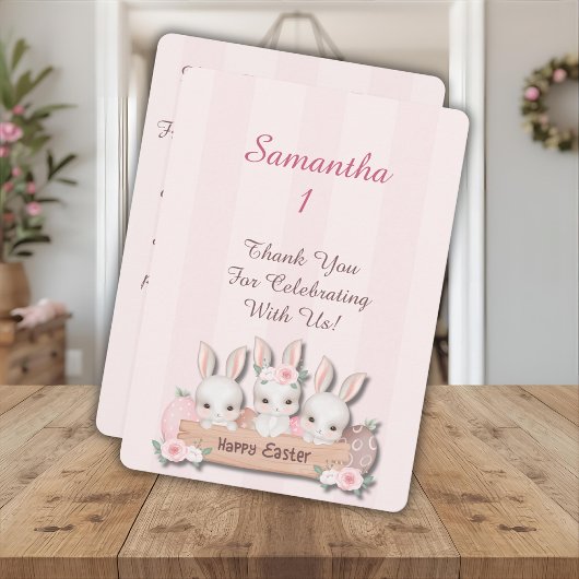 Easter First Birthday Thank You - Kawaii Bunnies サンキューカード