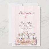 Easter First Birthday Thank You - Kawaii Bunnies サンキューカード (正面)