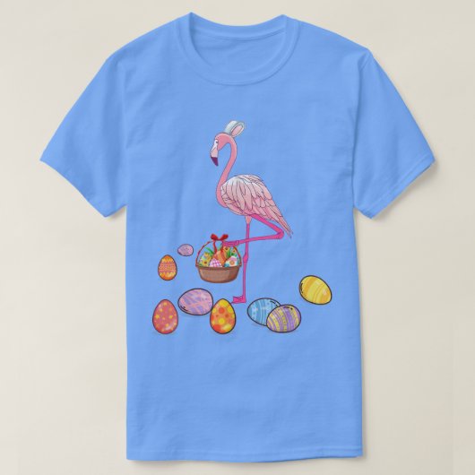 Easter Flamingo Bunny Lovers Girls Egg Basket Funn Tシャツ (デザイン正面)