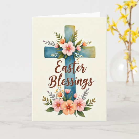 Easter Floral Cross Card カード (黄色い花)