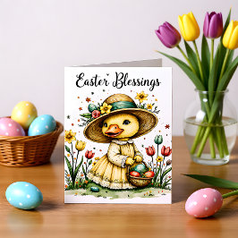 Easter, Floral Duck Greeting & Note Card ノートカード