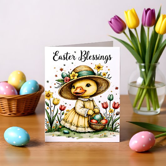 Easter, Floral Duck Greeting & Note Card ノートカード