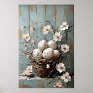 Easter Flower Basket, Spring Print, Vintage Easter ポスター