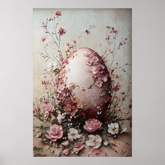 Easter Flower Egg Print, Spring Vintage Egg ポスター (正面)